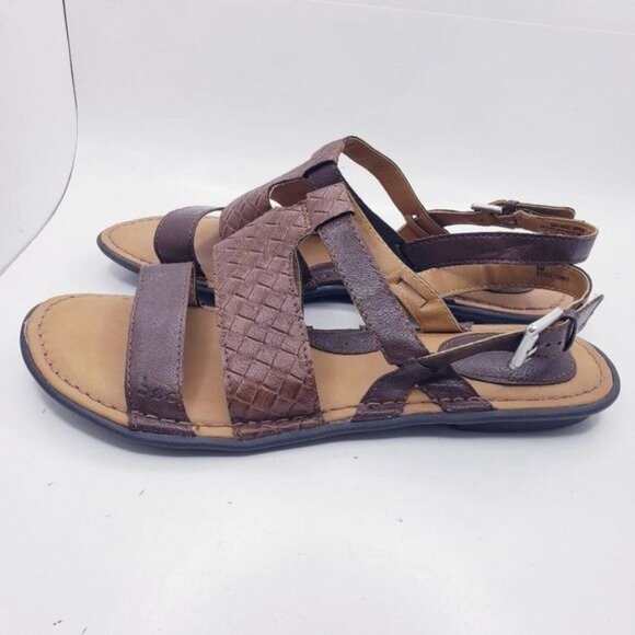 Boc Agda Brown Faux Leather Slingback Strappy Sandals Flats Women's Size 8 - Picture 4 of 13